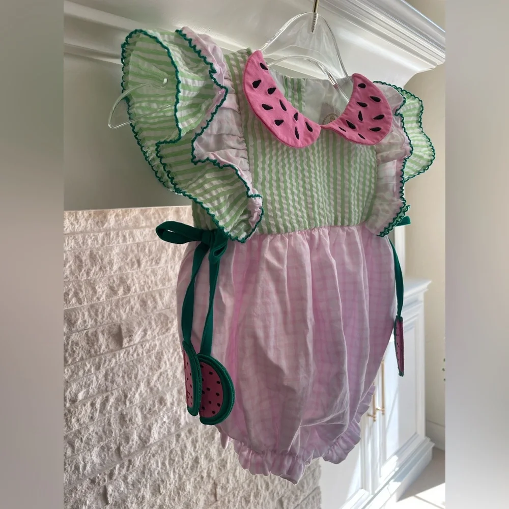 Little Bear Smocks Watermelon Bubble Romper – Baby Girl 6 Months